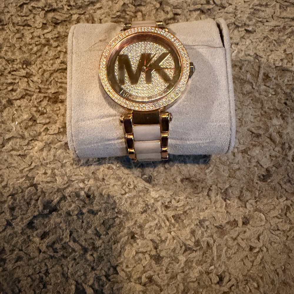Michael Kors Rose Gold and Blush Pink MK Logo Crystal Watch